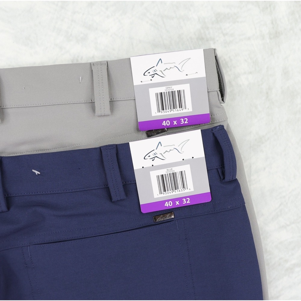 LOT OF 2 NWT Greg Norman Mens Golf Pants 40x32 Stretch Performance Gray‎ & Blue